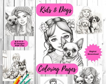 Kids & Dogs Coloring Pages Bundle