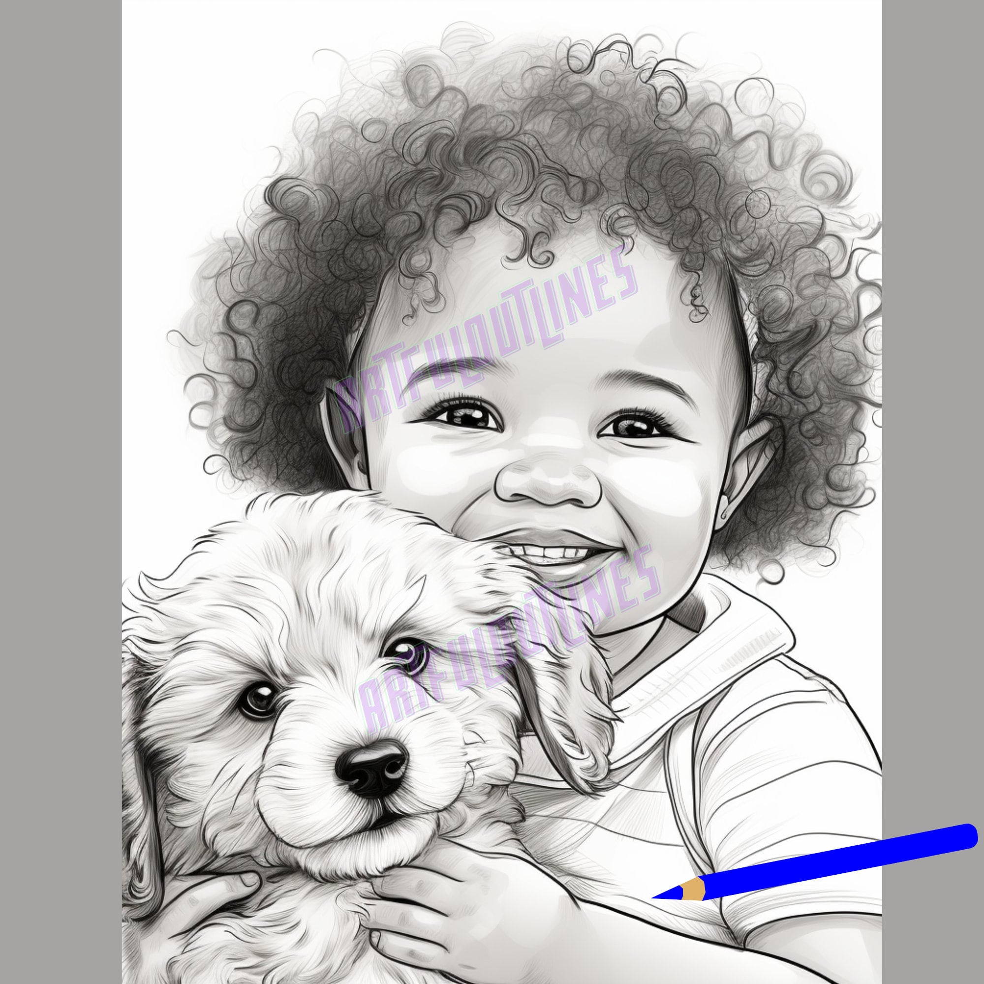 Kids & Dogs Coloring Pages Bundle Etsy