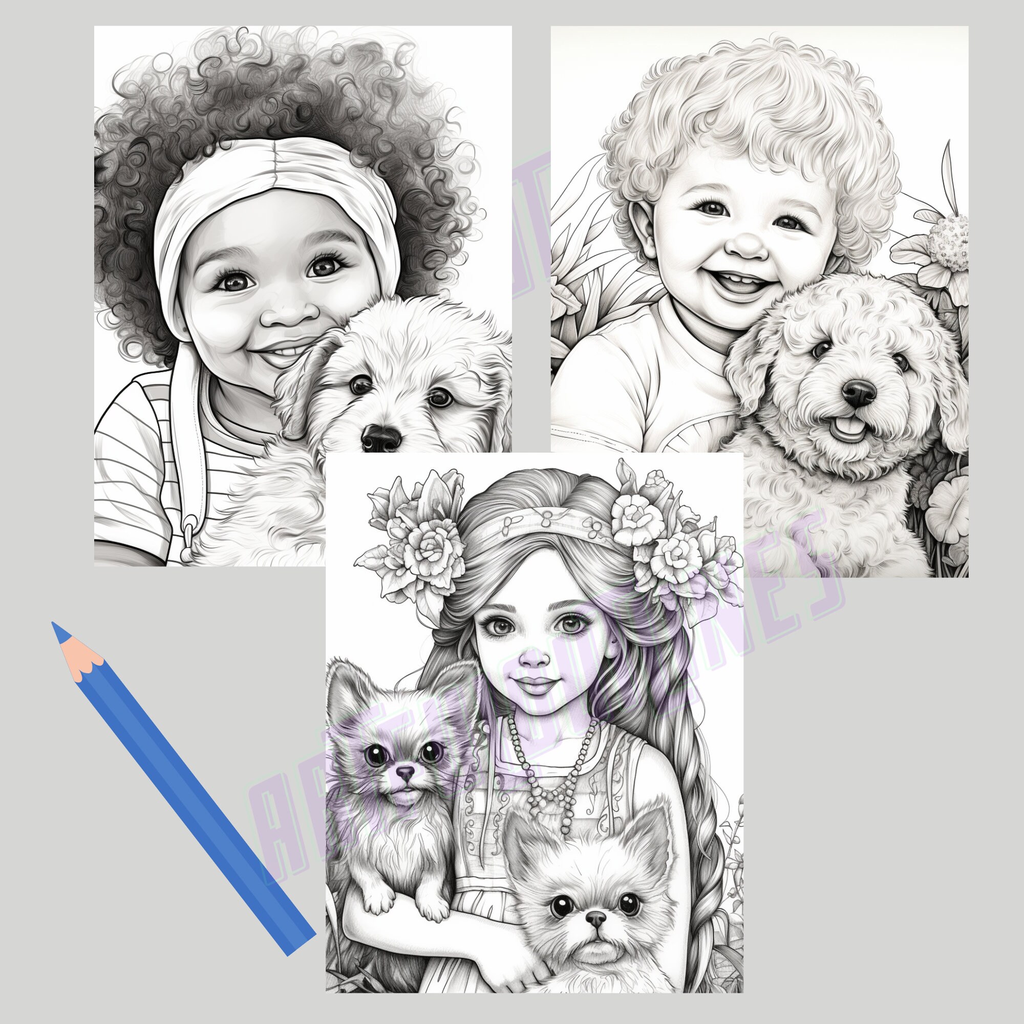 Kids & Dogs Coloring Pages Bundle Etsy