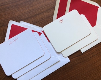 Red Layered Beveled Notecard Set | Personalized Stationery with Lined Envelopes