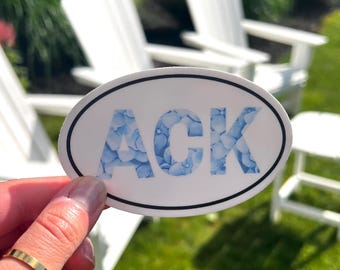 ACK Nantucket Island Hydrangea Waterproof Waterbottle/Car Oval Beach Sticker: Large, 4 inches