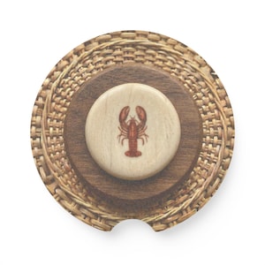 Nantucket Basket Scrimshaw Lobster Soapstone Car Coaster | Blue Watercolor