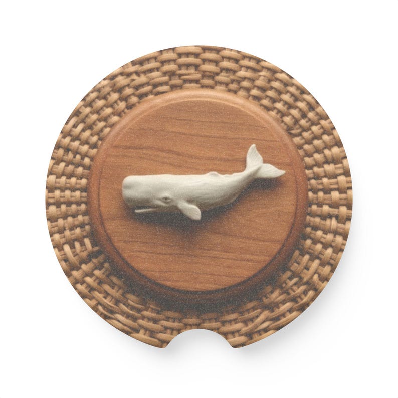 Conjunto de porta-copos Nantucket Basket Whale Car em pedra-sabão – Estilo preppy costeiro imagem 1