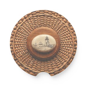 Nantucket Basket Scrimshaw Brant Point Lighthouse Soapstone Car Coaster | Etching Sketch Replica of 1980s Basket