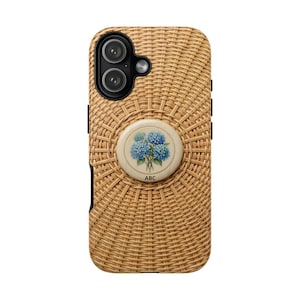 Nantucket Basket Scrimshaw Weave Blue Hydrangea Graphic Phone Case | Personalize with Monogram/Initials |  ACK East Coast Gift