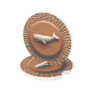 Conjunto de porta-copos Nantucket Basket Whale Car em pedra-sabão – Estilo preppy costeiro imagem 9
