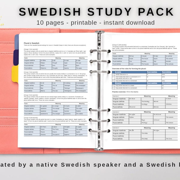 Swedish Study Pack  | Plural and Verb Practice | Practice Templates | Portrait Vertical | Printable | Digital Download