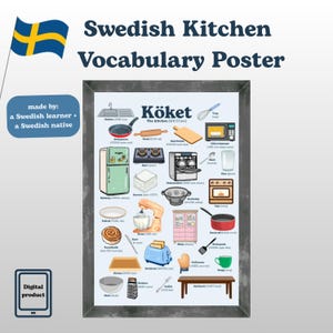 Swedish kitchen vocabulary poster | Learn Swedish | Digital PDF Download | Language Learning Cheat Sheet | Beginner-Friendly