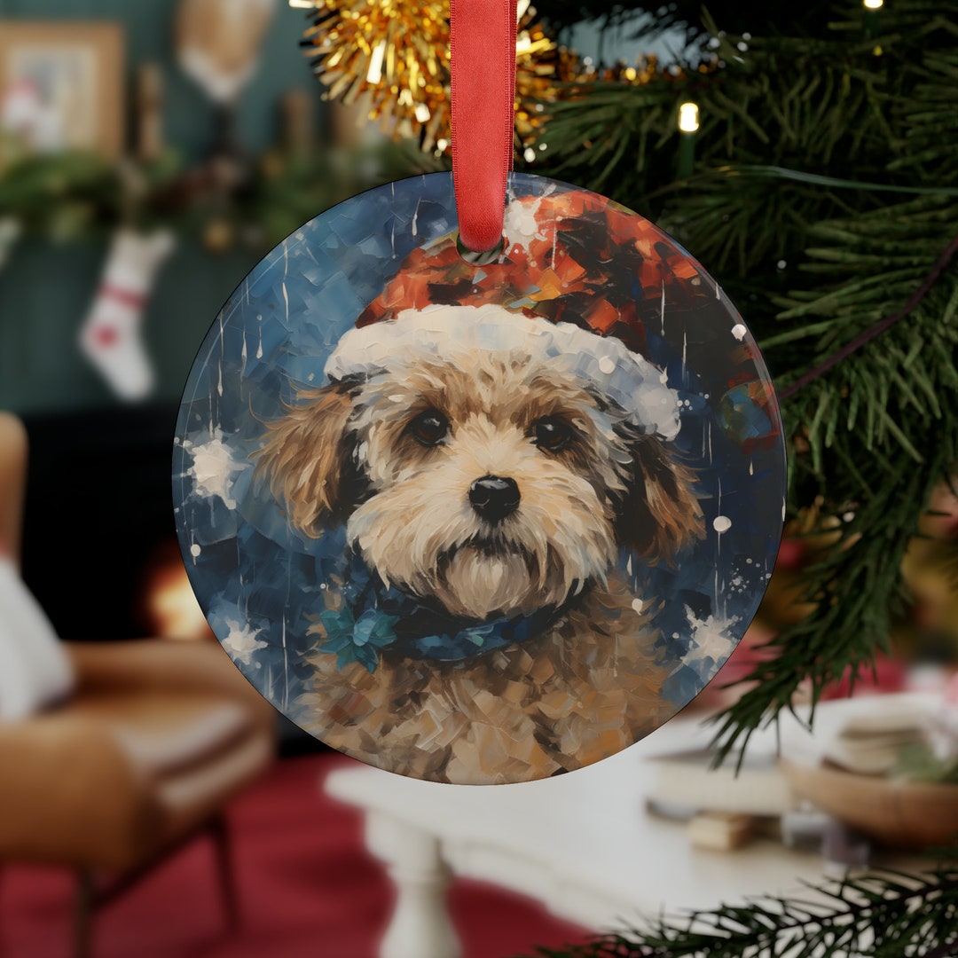 Maltipoo Christmas Acrylic Ornament With Ribbon Etsy