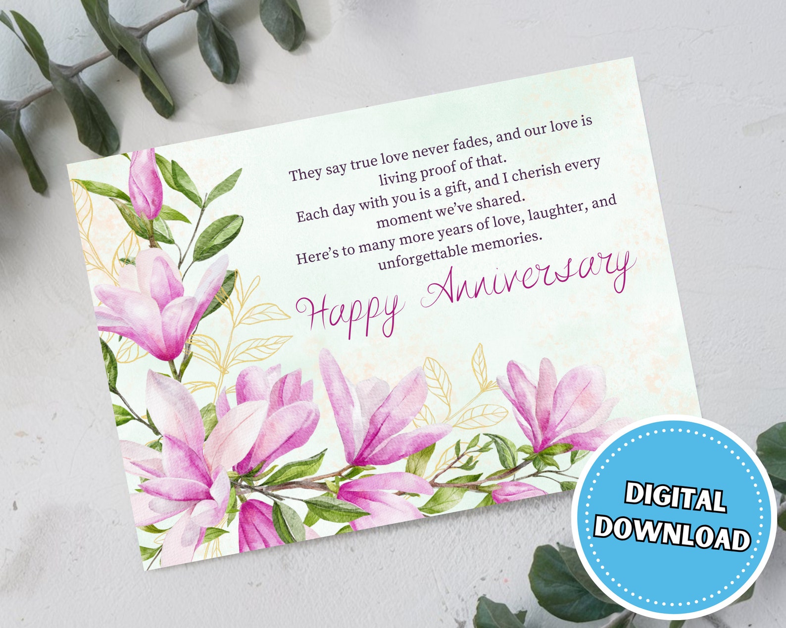 Happy Anniversary Card for Couple With Purple Flowers, 5x7 Printable ...