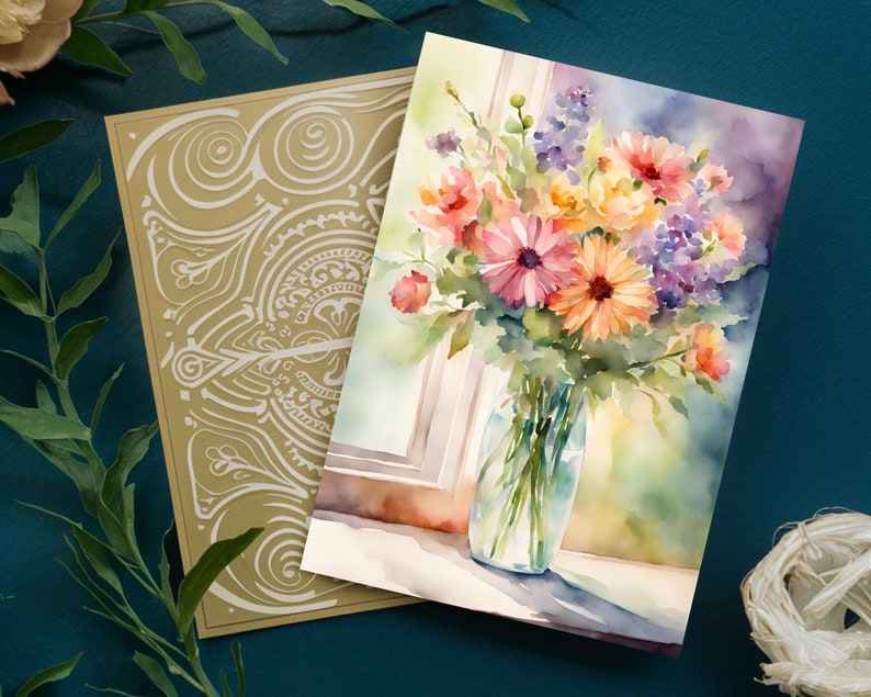 Watercolor Flower Bouquet Greeting Card for Any Occasion, 5x7 Printable ...