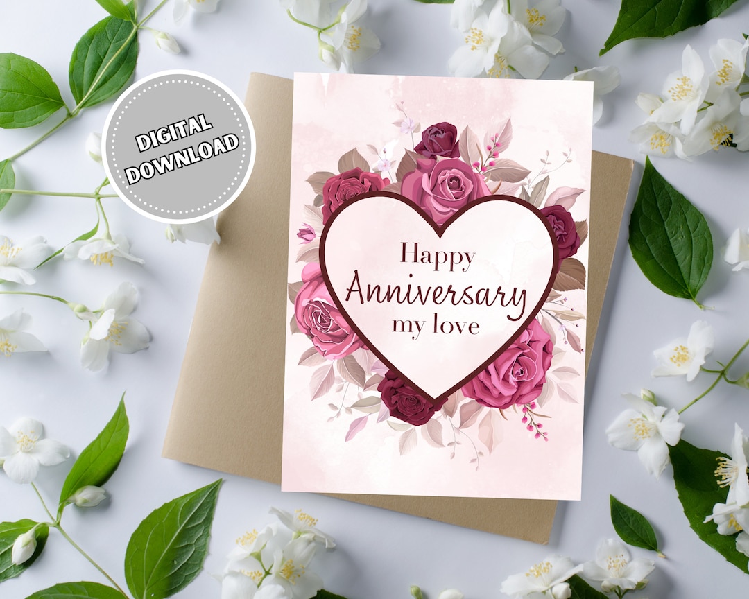 Happy Anniversary Card for Husband or Wife, 5x7 Printable Blank ...