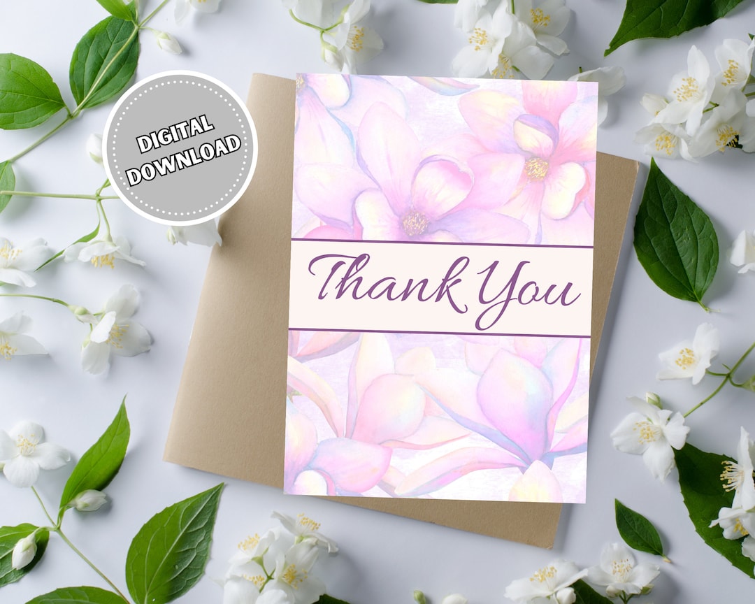 Thank You Card With Purple Watercolor Flowers, 5x7 Instant Download ...