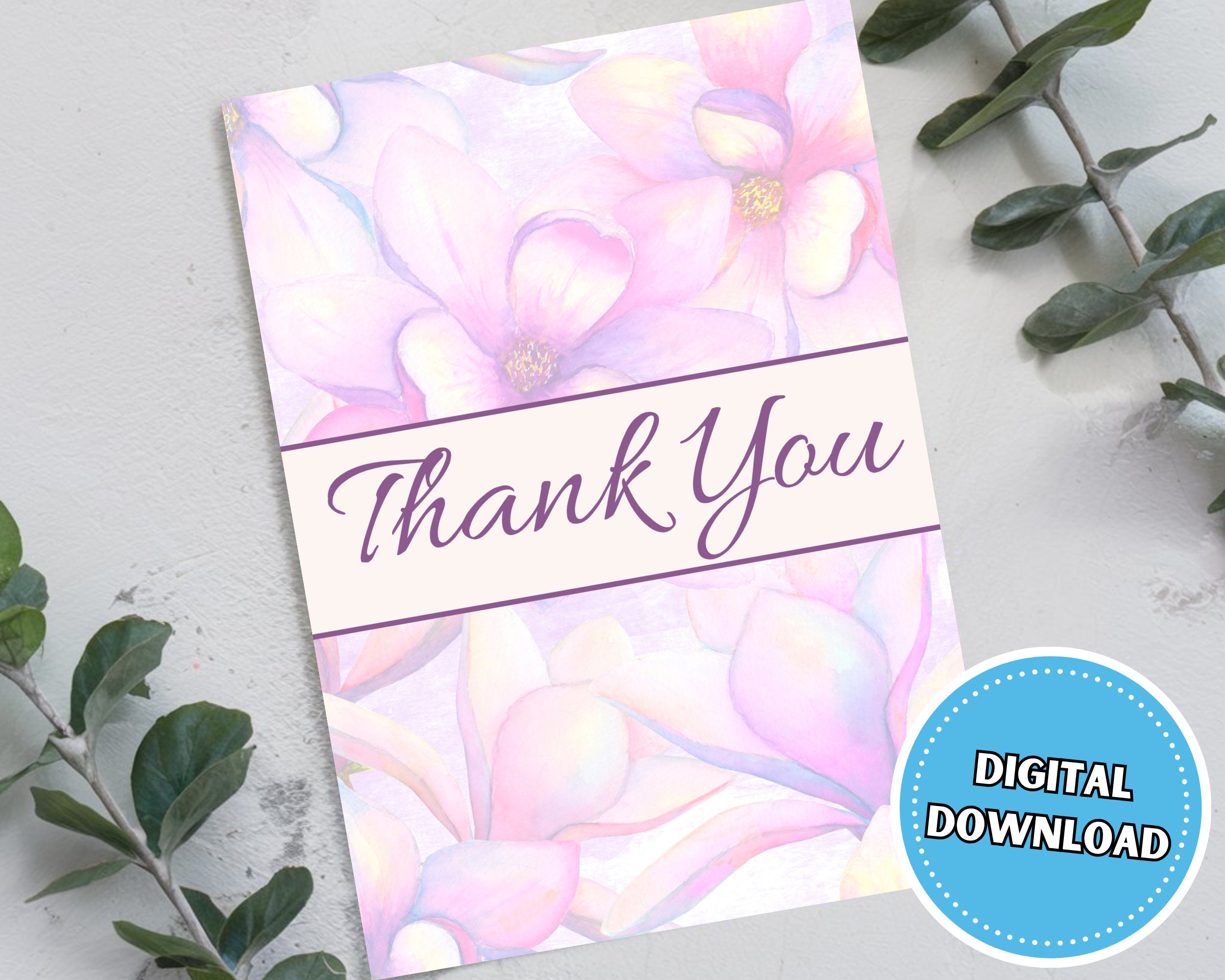 Thank You Card With Purple Watercolor Flowers, 5x7 Instant Download ...