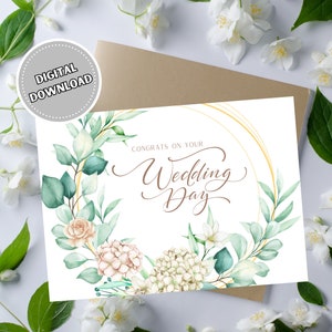 Félicitations pour votre carte de mariage, carte de voeux vierge imprimable 5 x 7 avec fleurs aquarelles, téléchargement immédiat, impression à la maison, cartes