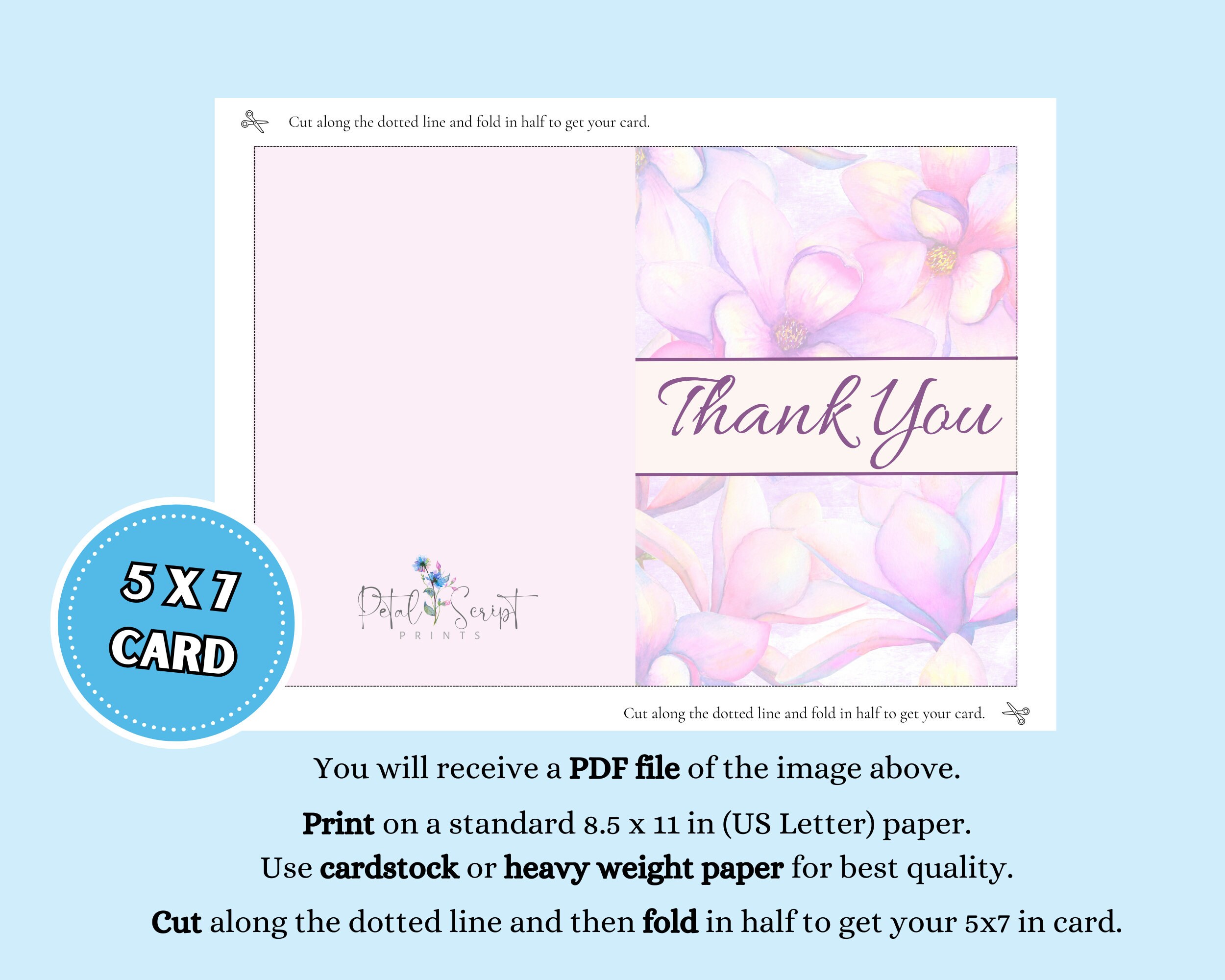 Thank You Card With Purple Watercolor Flowers, 5x7 Instant Download ...