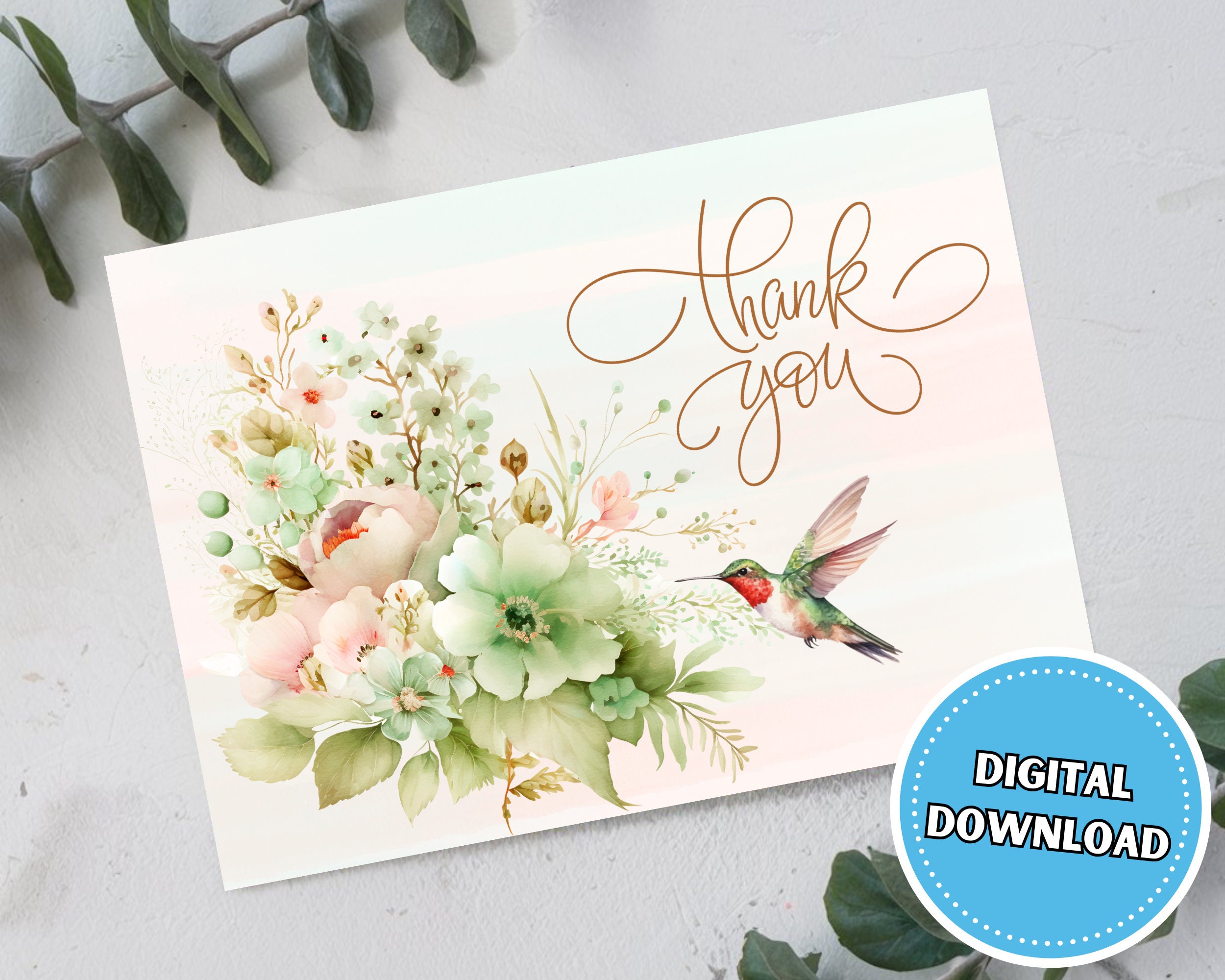 Floral Thank You Card, 5x7 Printable Blank Greeting Card With ...