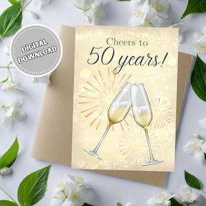 Gelukkige 50e huwelijksverjaardagskaart, 5x7 Instant Download lege wenskaart, afdrukbare gouden jubileumvieringskaart