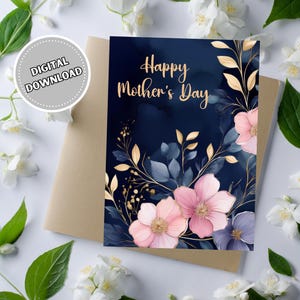 Happy Mother's Day Floral Greeting Card, 5x7 Printable Blank Greeting Card, Gift Ideas for Mom, Instant Download Print at Home Card