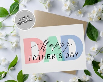 Happy Father&#39;s Day Card, 5x7 Instant Download Blank Greeting Card for Dad, Printable Card for Father from Children