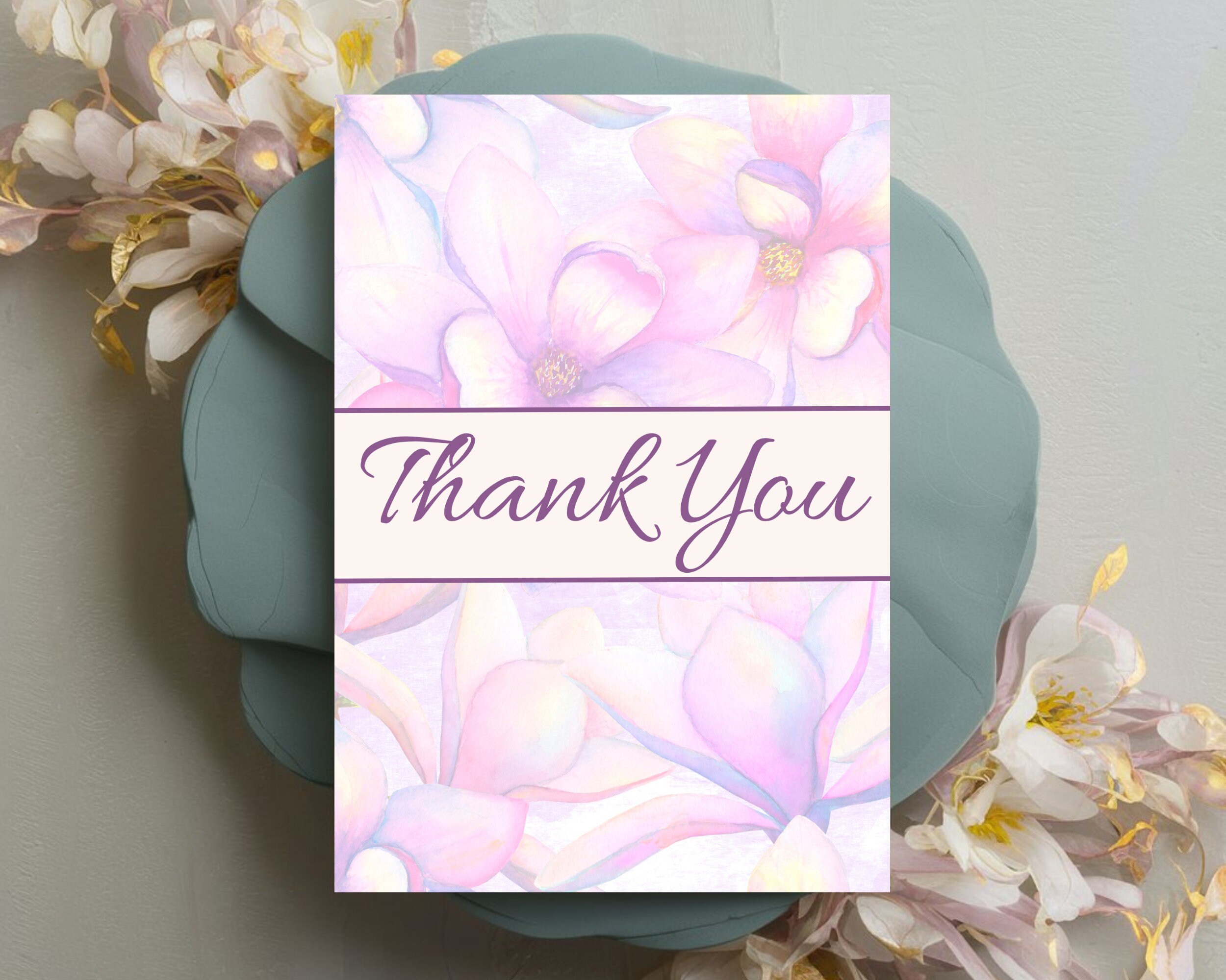 Thank You Card With Purple Watercolor Flowers, 5x7 Instant Download ...