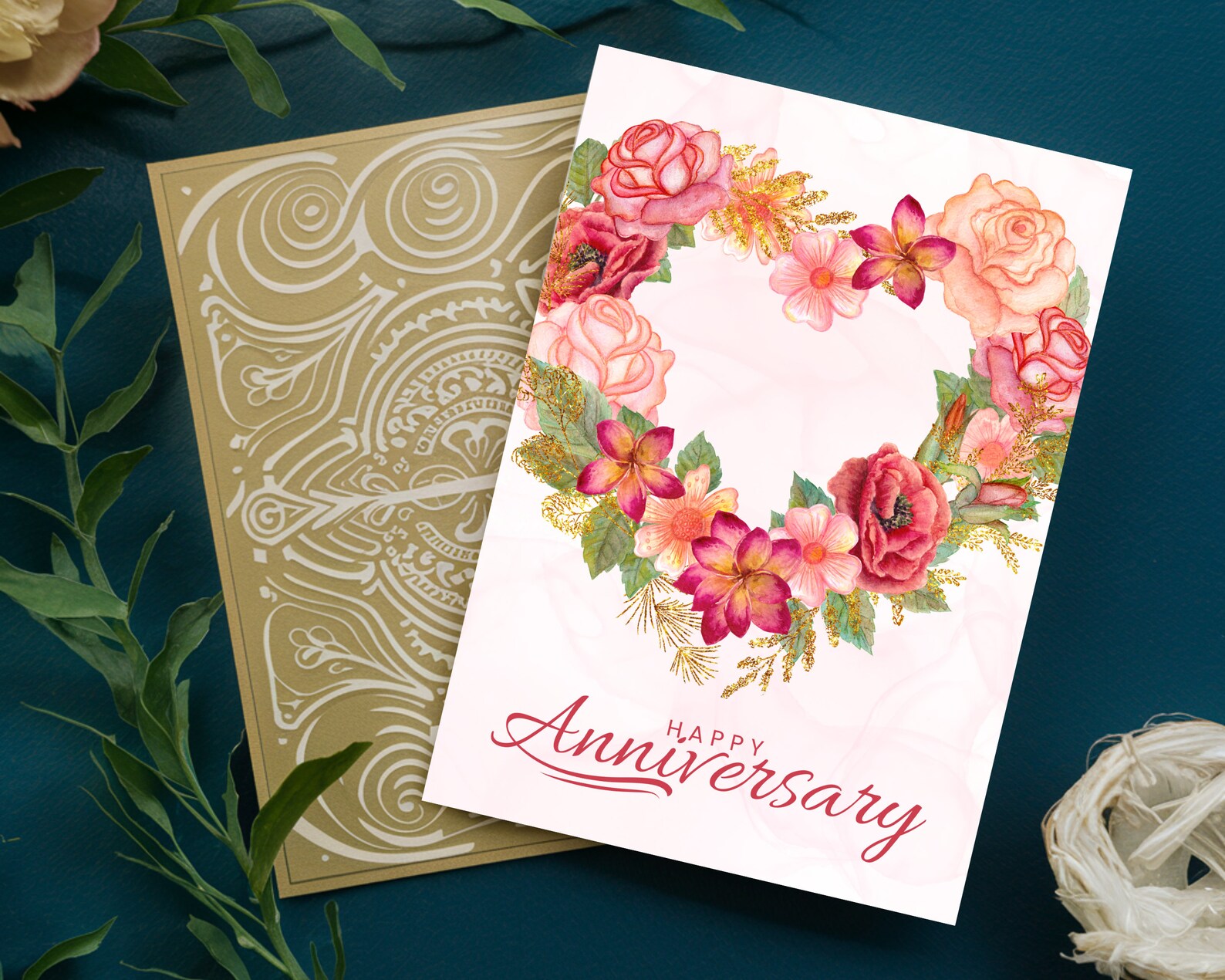 Happy Anniversary Card With Roses, 5x7 Printable Blank Greeting Card ...