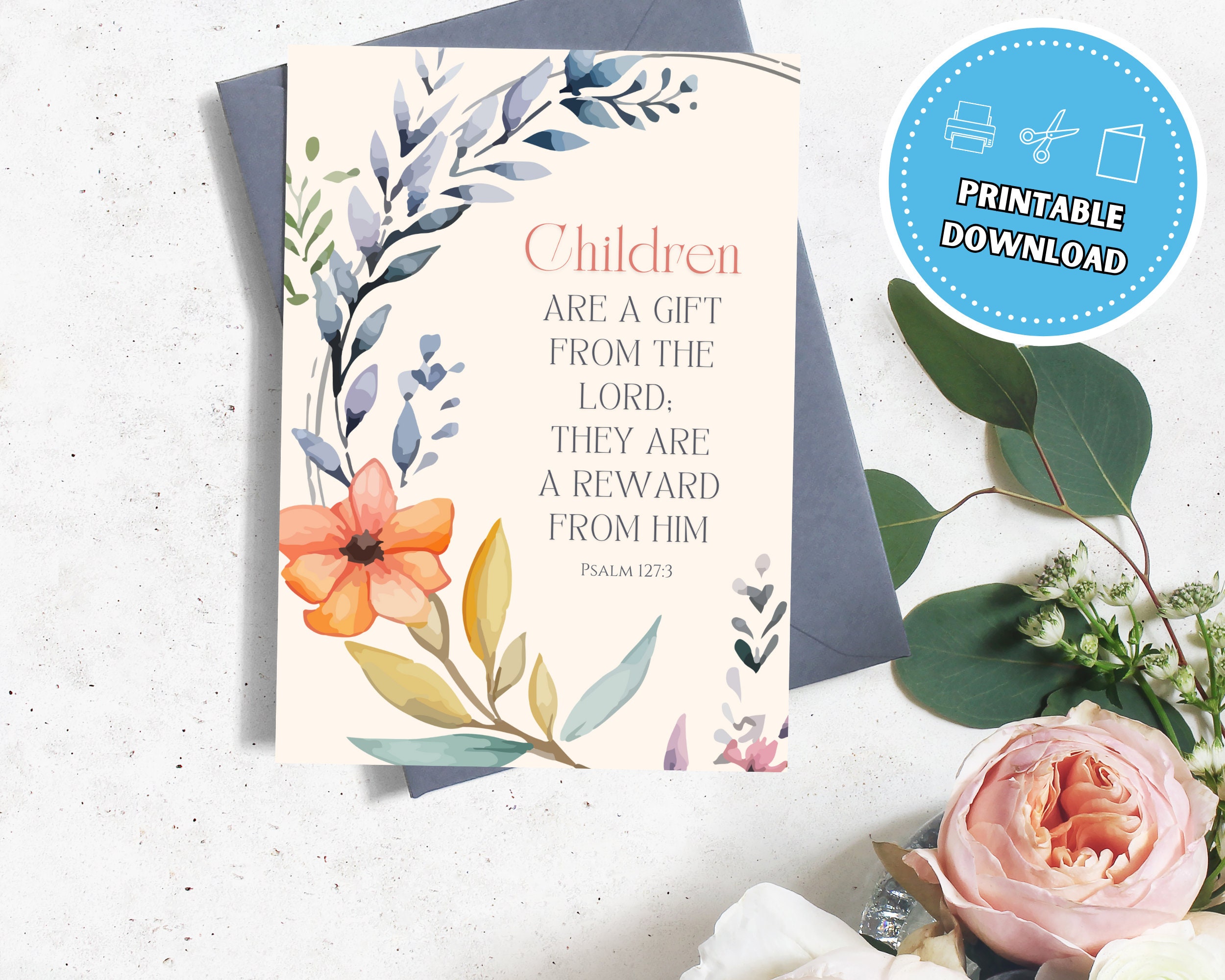 Baby Shower Card With Bible Verse, 5x7 Printable Blank Greeting Card ...