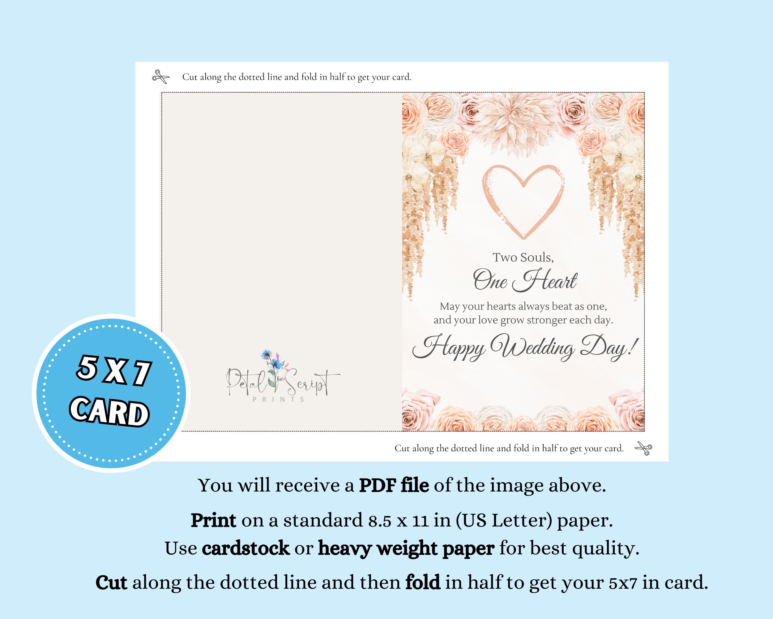Happy Wedding Day Card, 5x7 Printable Blank Greeting Card With ...