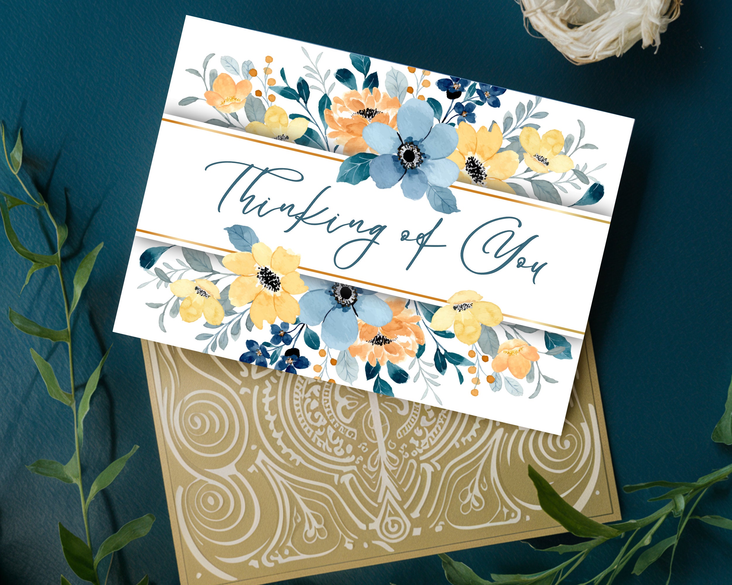 Thinking of You Watercolor Flower Card, 5x7 Instant Download Blank ...