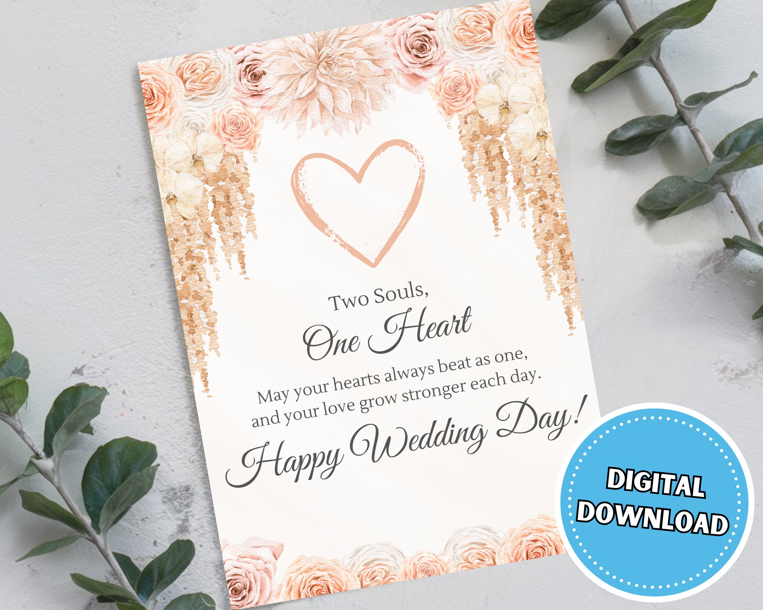 Happy Wedding Day Card, 5x7 Printable Blank Greeting Card With ...