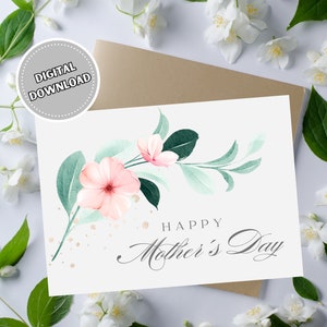 Elegante tarjeta imprimible del Día de la Madre con flores, tarjeta de felicitación 5x7 Descarga digital para la madre, tarjeta de descarga instantánea para ocasiones especiales