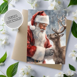 Cartão de arte de Natal do Papai Noel, cartão de felicitações para impressão 5x7 para feriados, cartão de felicitações em branco de Feliz Natal