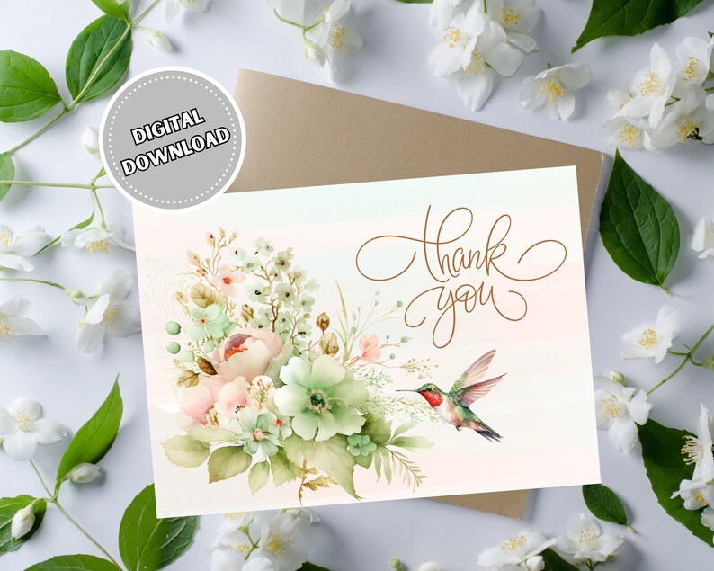 Floral Thank You Card, 5x7 Printable Blank Greeting Card With ...