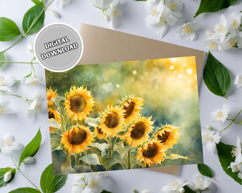 Sunflower Greeting Card for Any Occasion, 5x7 Printable Blank Note Card ...