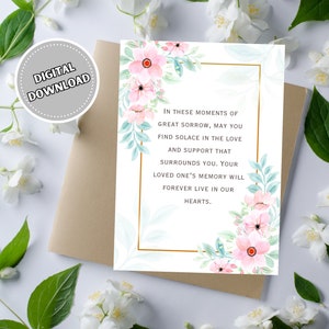Carte de sympathie avec des fleurs à l'aquarelle, carte de voeux vierge imprimable 5 x 7 pour le deuil, carte de téléchargement numérique pour le deuil
