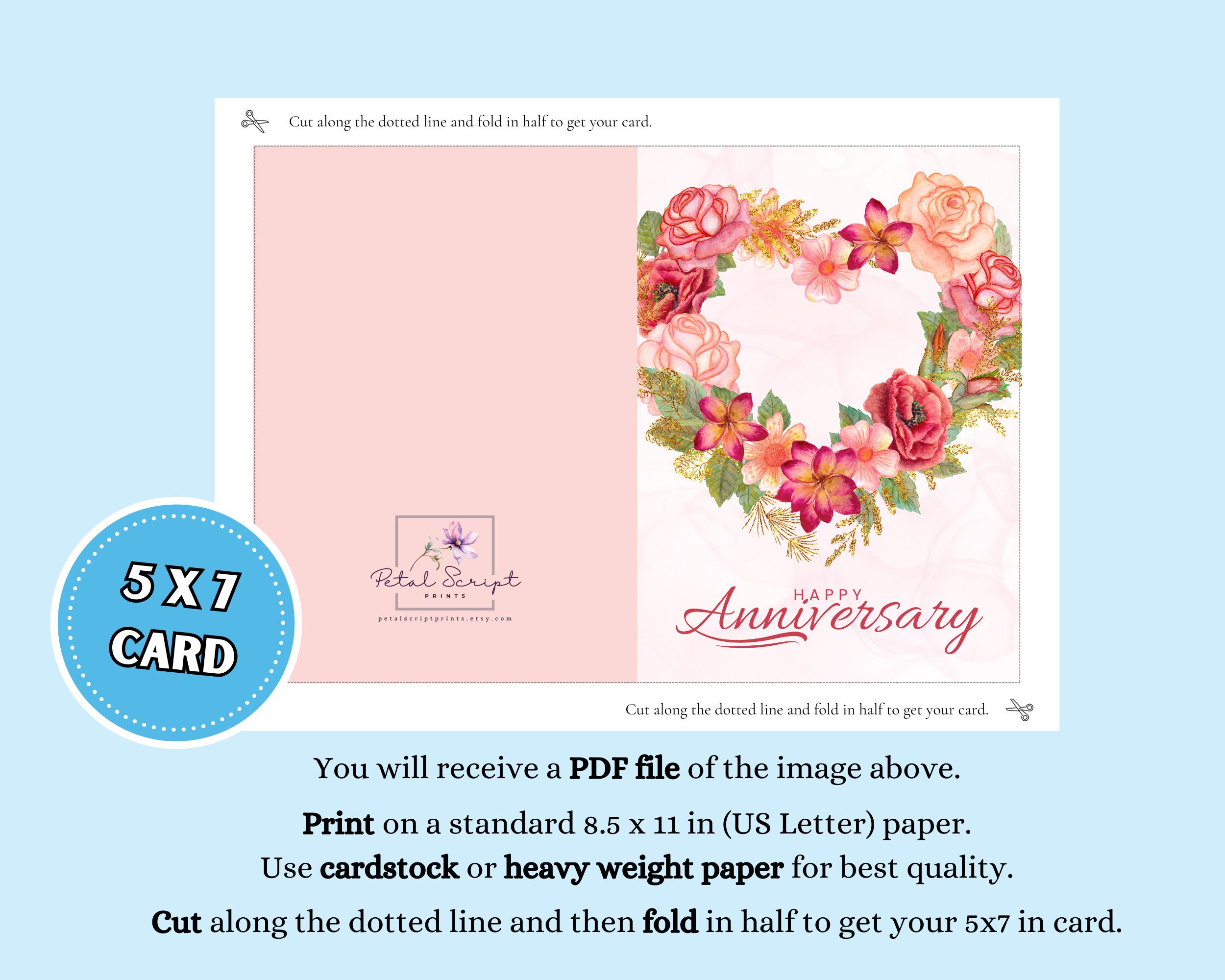 Happy Anniversary Card With Roses, 5x7 Printable Blank Greeting Card ...