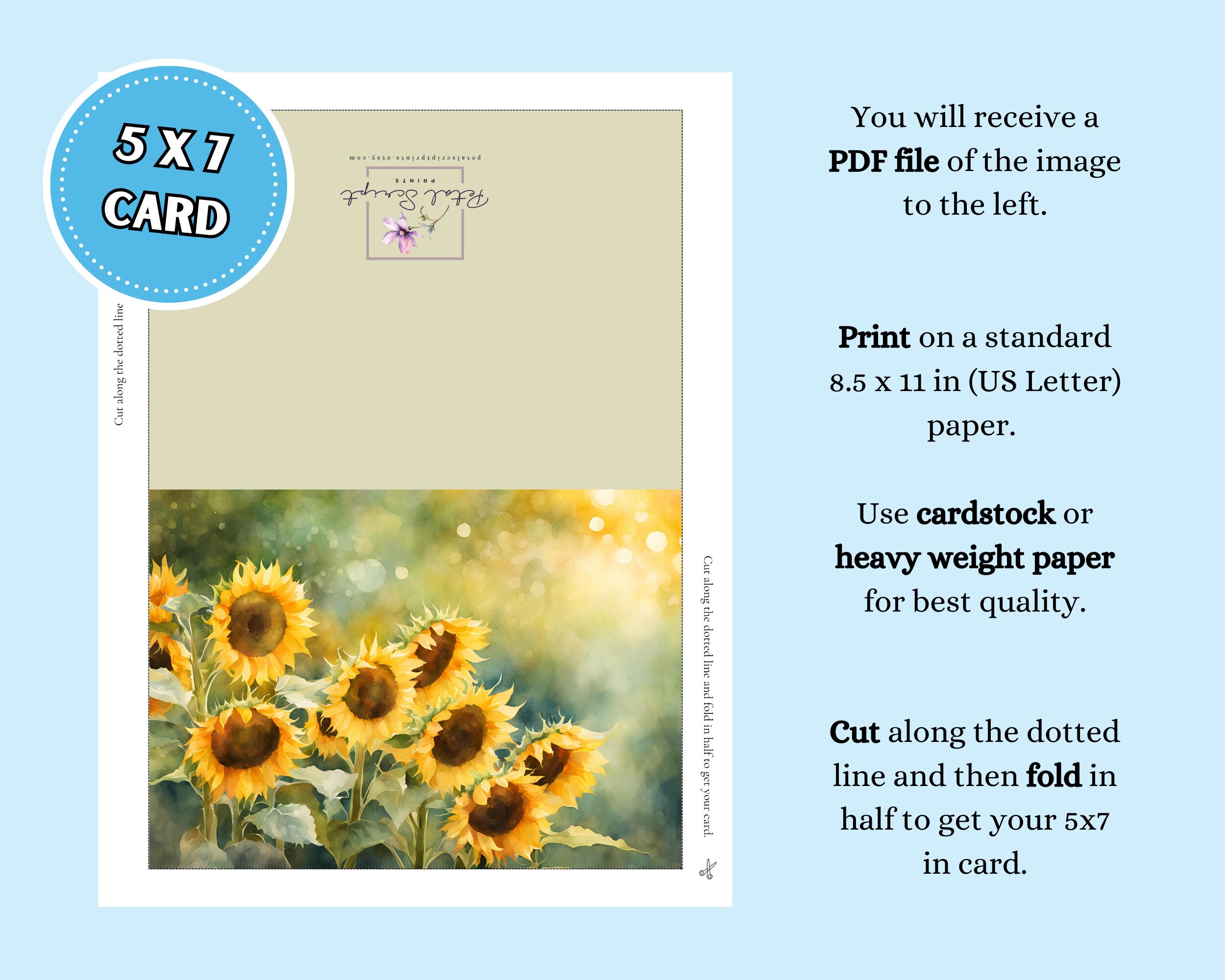 Sunflower Greeting Card for Any Occasion, 5x7 Printable Blank Note Card ...