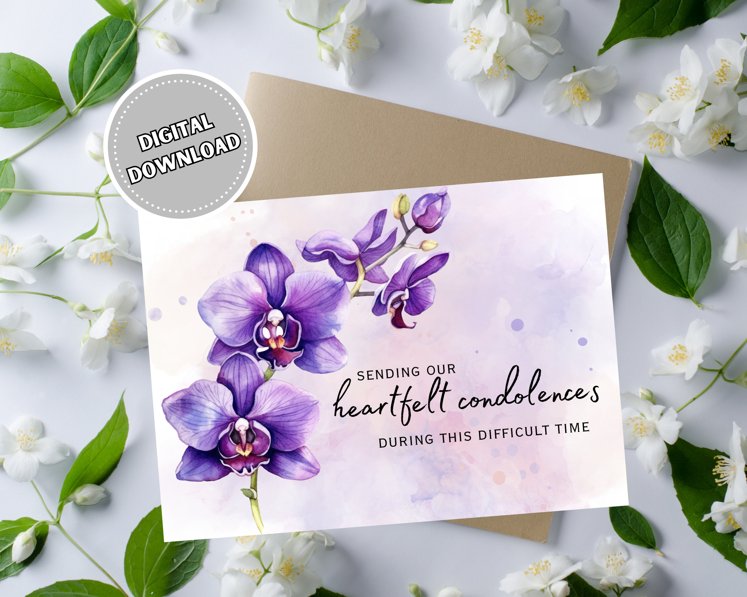 Sympathy Card With Purple Orchid for Mourning and Loss, 5x7