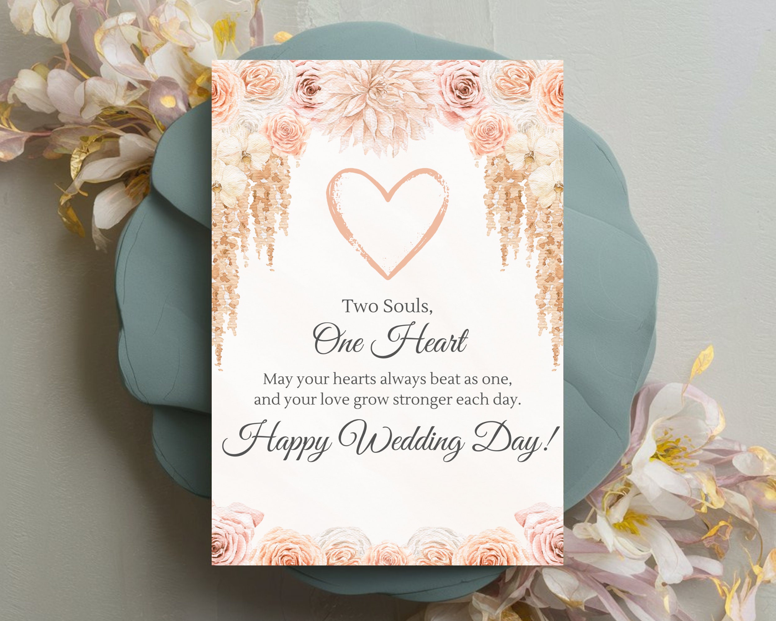 Happy Wedding Day Card, 5x7 Printable Blank Greeting Card With ...