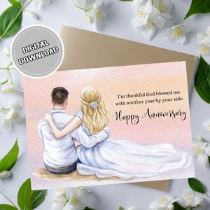 Cartão de feliz aniversário cristão, download instantâneo 5x7 cartão religioso em branco, presente de aniversário para casal