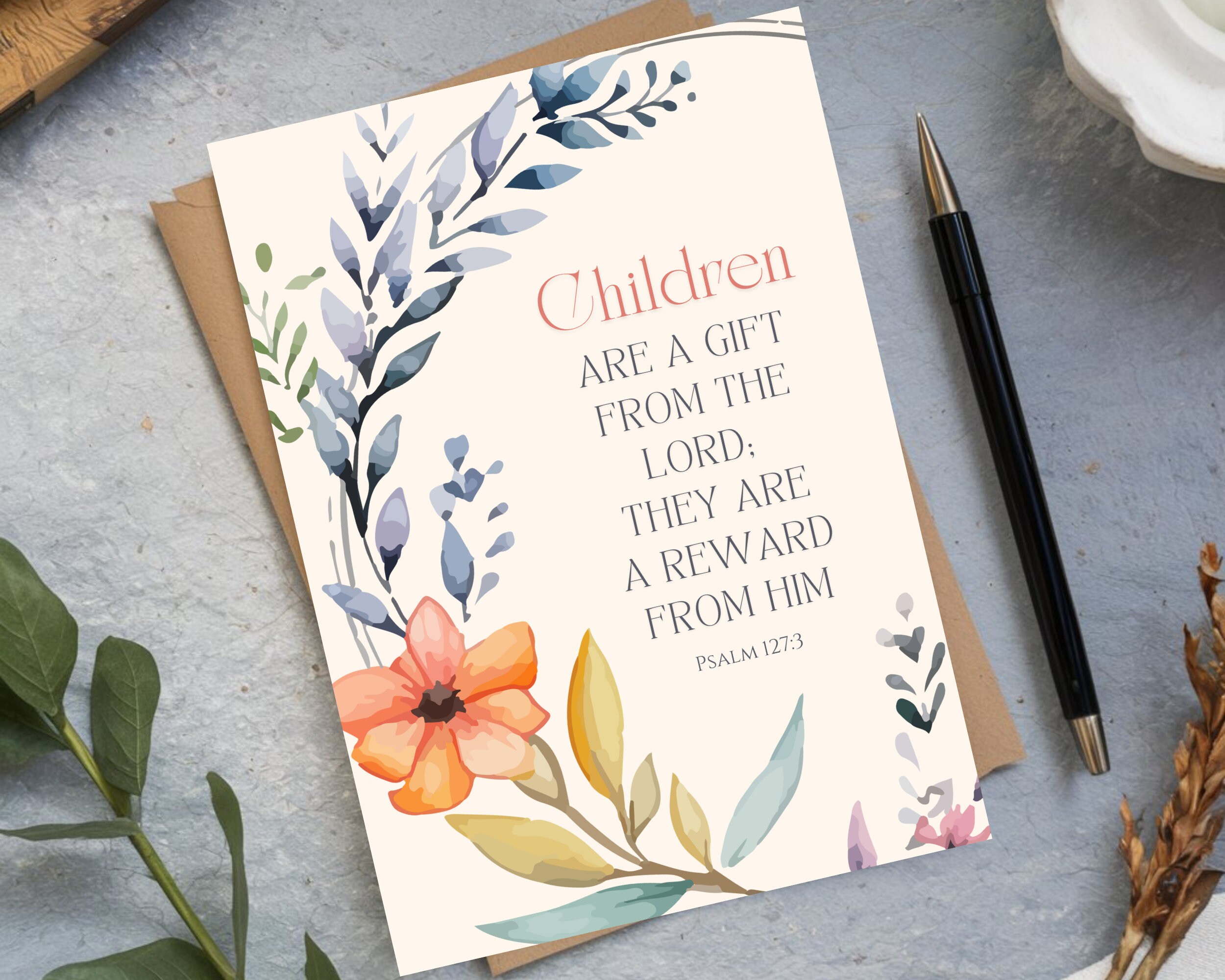 Baby Shower Card With Bible Verse, 5x7 Printable Blank Greeting Card ...