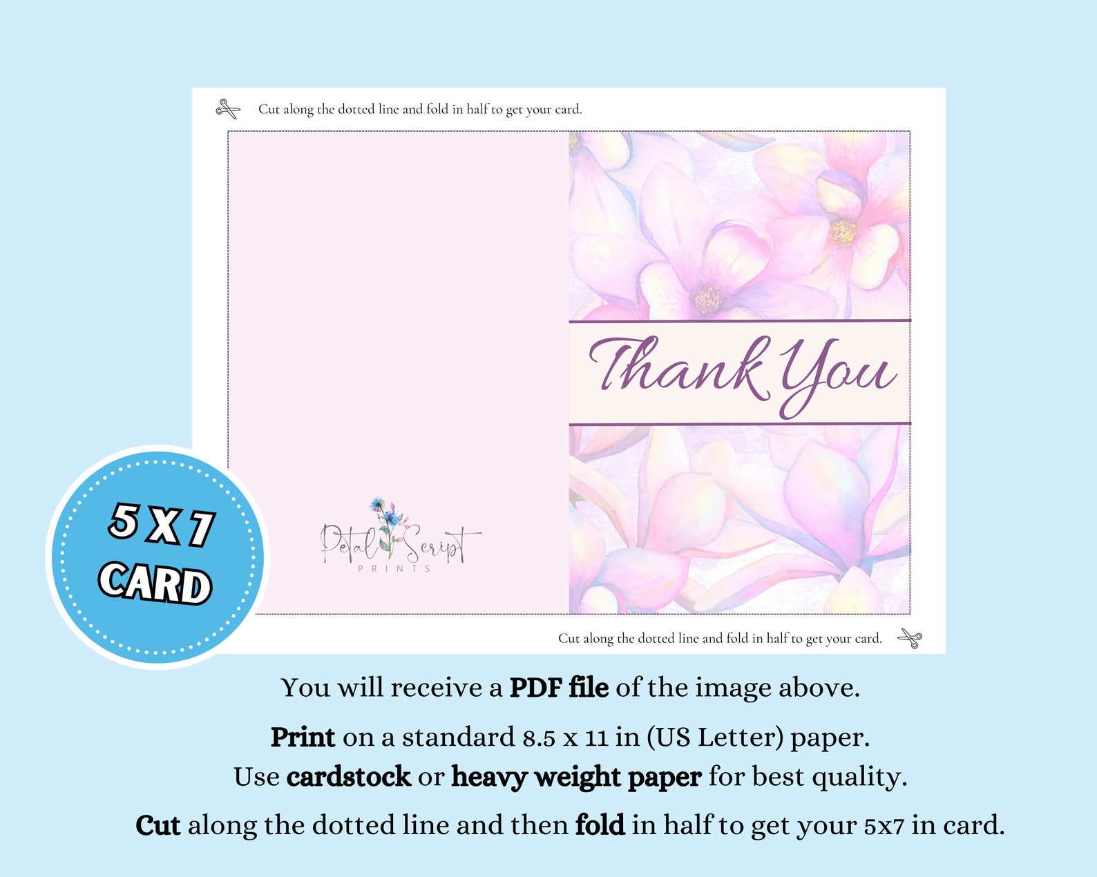 Thank You Card With Purple Watercolor Flowers, 5x7 Instant Download ...