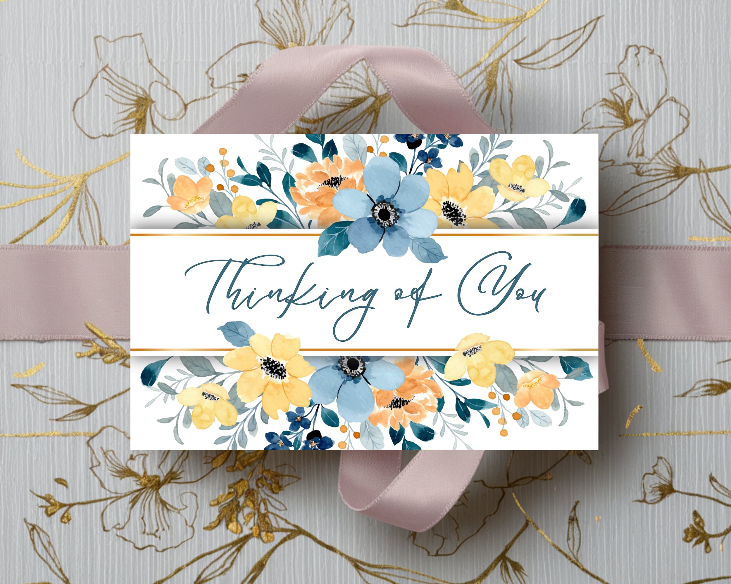Thinking of You Watercolor Flower Card, 5x7 Instant Download Blank ...