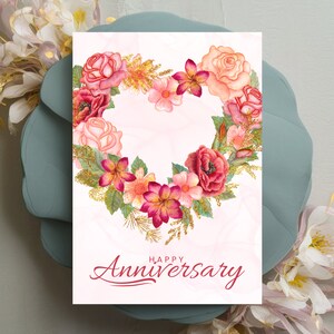 Happy Anniversary Card With Roses, 5x7 Printable Blank Greeting Card ...