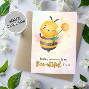 Carte de voeux amitié abeille, carte de voeux vierge imprimable 5 x 7, pour amis, carte aquarelle à téléchargement immédiat pour cadeaux de dernière minute
