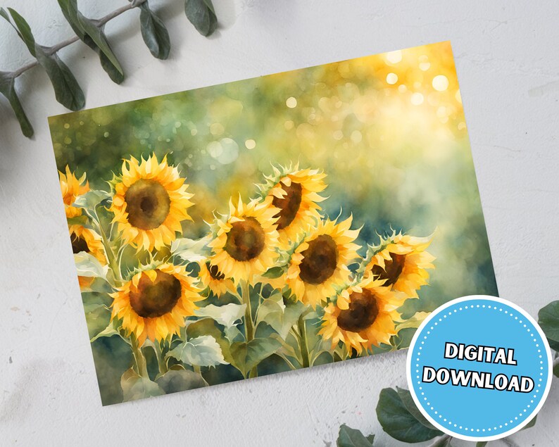 Sunflower Greeting Card for Any Occasion, 5x7 Printable Blank Note Card ...