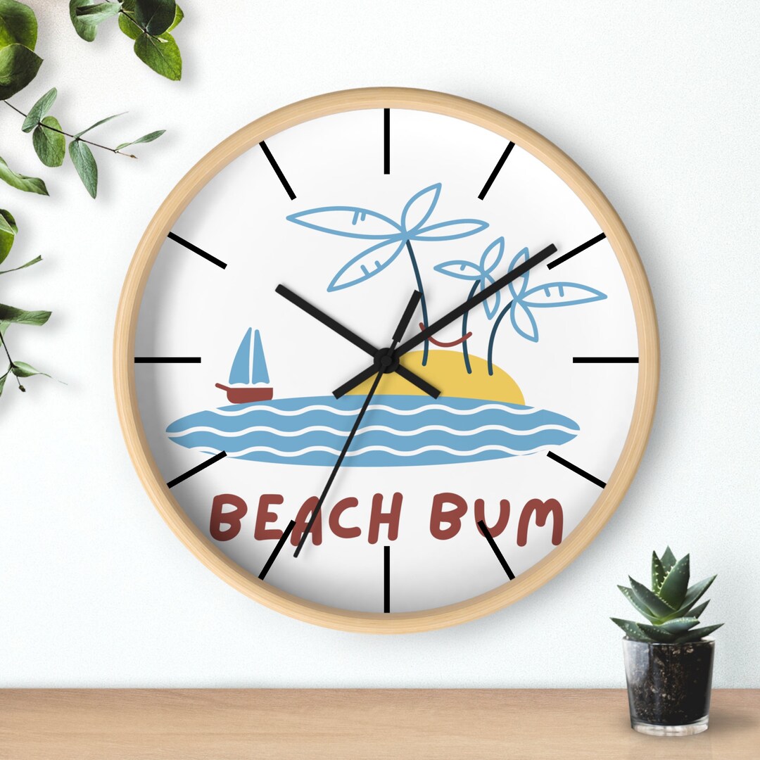 Beach Bum Clock Decor for Lakehouse Wall Clock for Beach House Clock