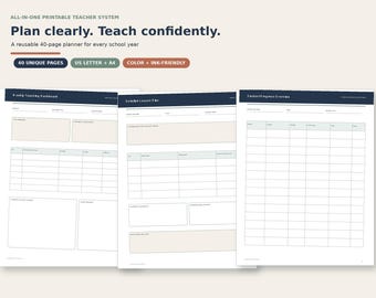 Printbare docentenplanner (zonder datum) | 40 pagina's tellend PDF-bestand voor het bijhouden van lessen, cijfers en leerlingen