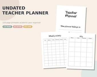 Printbare, ongedateerde docentenplanner van 120 pagina's voor het schooljaar (pdf).