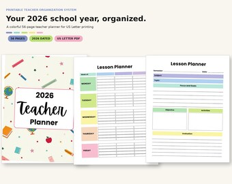 Printbare docentenplanner voor 2026, 56 pagina's tellende klassenorganizer en lesplanner (PDF)